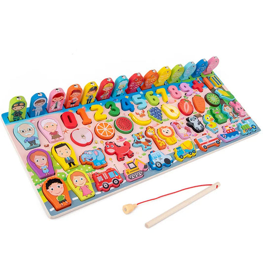 MLA007 Busy Board - Puzzle mathématique, comptage, formes, couleurs, pêche